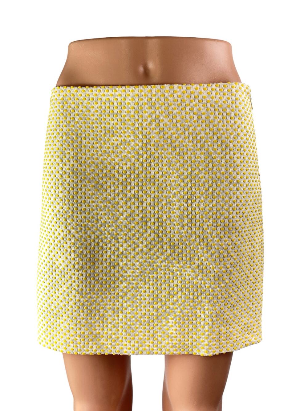 Club Monaco Women's Cream Yellow Spotted Pola Dot Side Zip Mini Pencil Skirt 2